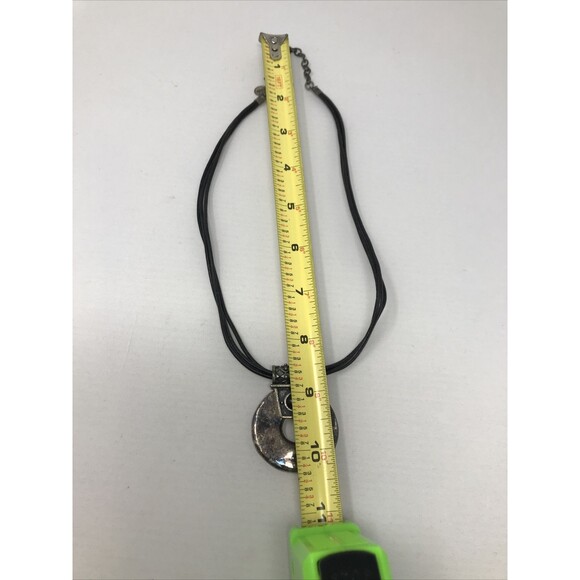 CHICO'S Necklace Open Circle Pendant Dark Patina Silver Tone Black Cord BOHO - Picture 7 of 7